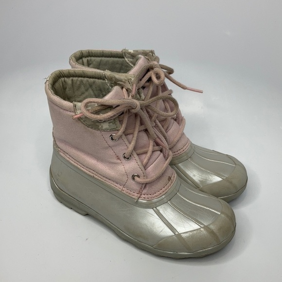 Sperry Other - Sperry lace up Duck Boots pink silver gray size 2 youth